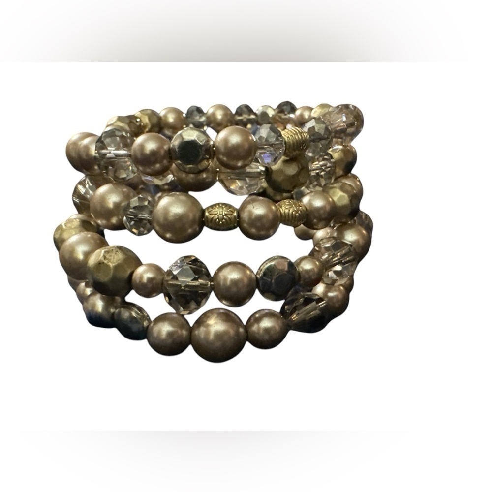 Fashion Jewelry Memory Wire Coil Bracelet Pearl Beaded Gold Silver